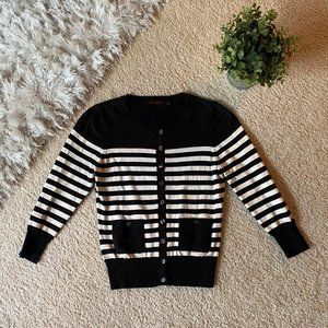 The Limited Black & White Striped Cardigan